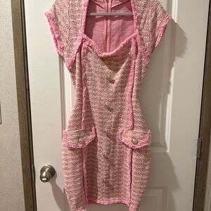 Elegant Pink Tweed Dress
